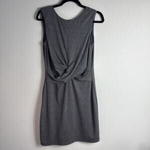 Luna‎ Designer Grey Sheath Dress Sleeveless Low Back Zip Twist Front Lined Sz L